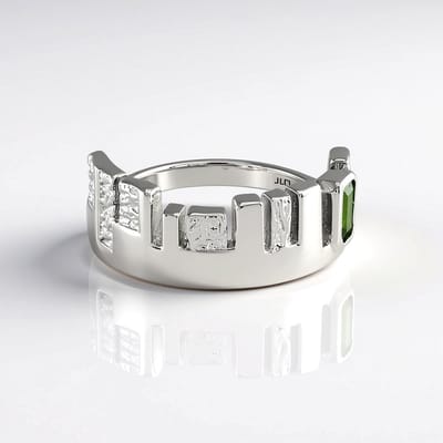 Cavill - Zilveren ring 925 Sterling - Platina plating - 0,223 ct Groene Russische Diopsied - Achthoekige Edelsteen - Modern & Geometrisch