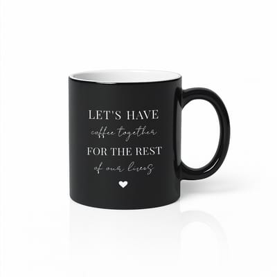 Let’s Have Coffee Together Black Magic Mok 330ml – Zwarte Koffiemok met Romantische Quote – Perfect Cadeau voor Koppels