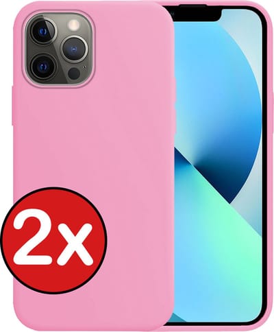 Hoesje - 2 Stuks - Geschikt voor Apple iPhone 14 Pro - Sterk & Shockproof - Telefoonhoes - Back Cover - Case Siliconen - Telefoon Hoes - Lichtroze
