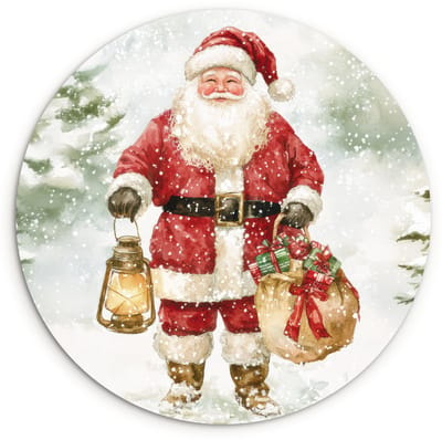 WallCircle® Wandcirkel 120x120 cm - Muurcirkel Kerstman- Winter - Sneeuw - Wit - Rood - Muurdecoratie woonkamer - Wanddecoratie slaapkamer - Kamer decoratie accessoires - Ronde schilderijen XXL