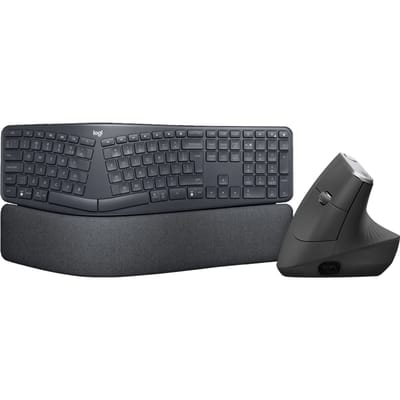 Logitech K860 + Logitech MX Vertical Ergo Muis