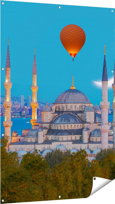 Gards Tuinposter Sultan Ahmetmoskee in Istanbul - 100x150 cm - Tuindoek - Tuindecoratie - Wanddecoratie buiten - Tuinschilderij