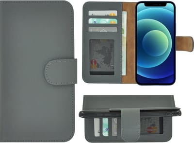 MoDo hoesje Geschikt voor iPhone 14 - Leer Book Case - Grijs