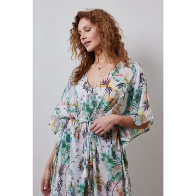 DIDI Kaftan Long In Offwhite With Palm Festival Print Talla: OS | Vestidos Maxi Outlet | Mujer | Blanco
