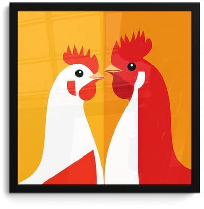 Poster in lijst - Fotolijst 40x40 cm - Posters - Kippen - Oranje - Vlakken - Posterlijst zwart - Decoratie - Wanddecoratie woonkamer - Muurdecoratie slaapkamer
