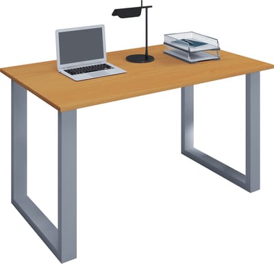 Houten bureau Computerbureau Werkbureau Kantoormeubilair Lona U Aluminium Zilver