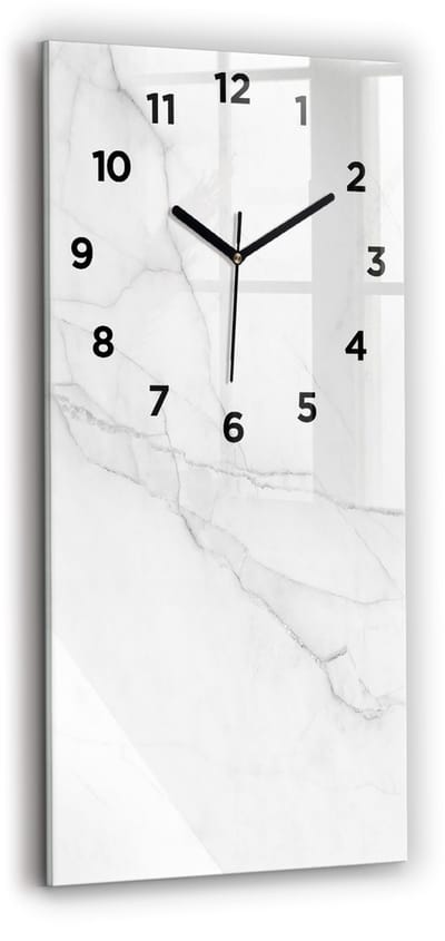 Wallfluent Wandklok - Decoratief marmer Decoratieve Wandklok - 30 cm x 60 cm - Wit Wandklok - Zwarte Handen - Wandklok Met Cijfers - Kinder Wandklok Glas - Glazen Klok Rechthoekige - Minimalistisch Wandklok - Decoratieve Wandklok