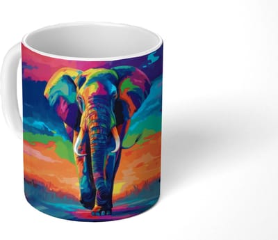 Mok - Koffiemok - Olifant - Kleurrijk - Lucht - Abstract - Mokken - 350 ML - Beker - Koffiemokken - Theemok