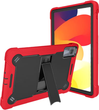 Avizar Hoesje Geschikt voor Xiaomi Redmi Pad SE schokbestendig met kickstand, Zwart / Rood