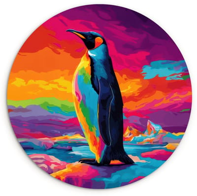 WallCircle® Wandcirkel 120x120 cm - Muurcirkel Ijsschots - Pinguïn - Abstract - Lucht - Muurdecoratie woonkamer - Wanddecoratie slaapkamer - Kamer decoratie accessoires - Ronde schilderijen XXL