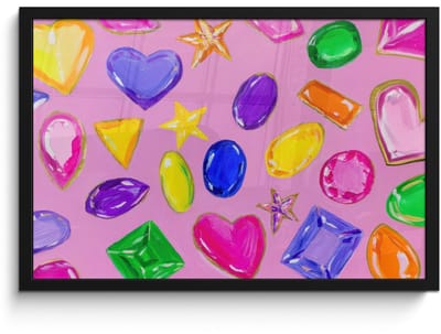 Poster in lijst - Fotolijst 60x40 cm - Posters - Edelstenen - Vormen - Hartje - Kleurrijk - Posterlijst zwart - Decoratie - Wanddecoratie woonkamer - Muurdecoratie slaapkamer