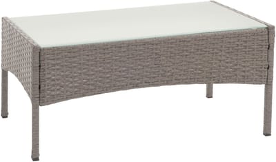 Halden poly rotan tuintafel, bijzettafel met glazen blad ~ grijs