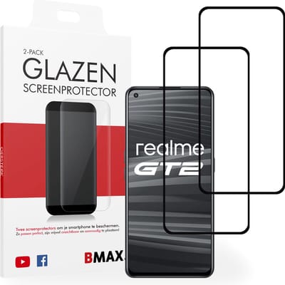 2-pack BMAX geschikt voor Realme GT2 Screenprotector - Full Cover - Gehard glas - Tempered glas - Realme screenprotectors 2 stuks - Telefoonglaasje - Beschermglas - Screen protector - Case friendly - Zwart