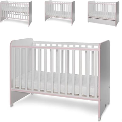 Babybed - Kinderledikant Peuterbed - Babykamer Inrichting - Verstelbare Bodem - 124x68x95 cm - Roze
