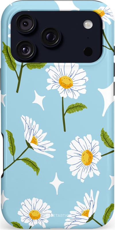 Casetastic hoesje geschikt voor Apple iPhone 17 Pro Max - MagSafe - Dubbellaagse bescherming - Margrietjes in de Wind - Fashion Case - Lichtblauw Wit Groen