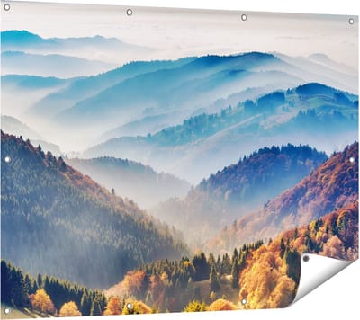 Gards Tuinposter Heuvel Landschap van het Zwarte Wout Bos - 120x90 cm - Tuindoek - Tuindecoratie - Wanddecoratie buiten - Tuinschilderij