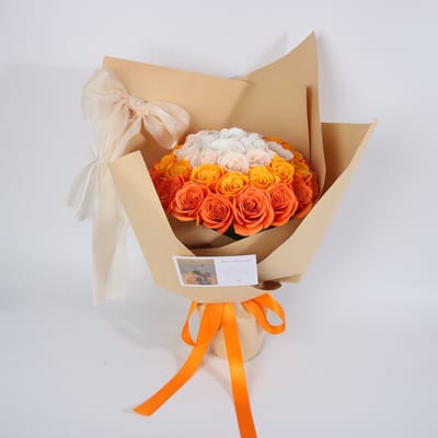 La Roselle Amsterdam Kunstrozenboeket Oranje & Ivoor – zomer boeket rozen