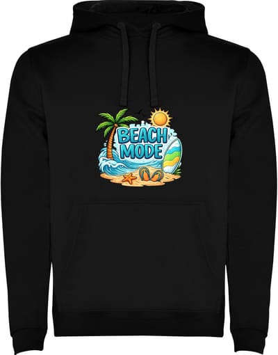 Zwarte Hoodie Beach Mode On palmboom en zand - Vakantie Maat M
