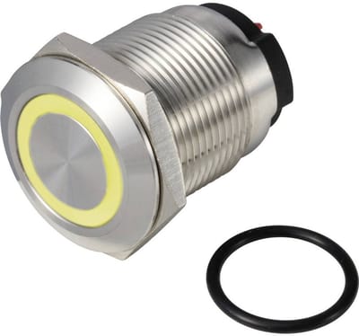 TRU COMPONENTS TC-13224220 ONPOW6319F-10ZE/Q/Y/12V/S Druktoets 36 V DC/AC 2 A 1x uit/(aan) Continu Geel IP65 1 stuk(s)