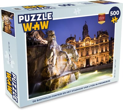 Puzzel De Bartholdi-fontein en het stadhuis van Lyon in Frankrijk - Legpuzzel - Puzzel 500 stukjes