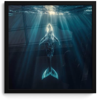 Poster in lijst - Fotolijst 40x40 cm - Posters - Walvis - Water - Zonnestralen - Blauw - Posterlijst zwart - Decoratie - Wanddecoratie woonkamer - Muurdecoratie slaapkamer