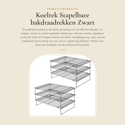Dailygoods- Koelrek Set van 2 - 3-laags - Stapelbaar - Koolstofstaal - Zwart - Afmetingen 40 x 25 cm - Bakrek