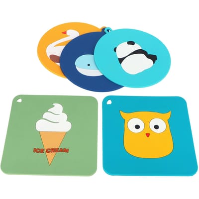 5 STUKS Siliconen Placemat Schattige Cartoon Dieren Onderzetter Hittebestendige Tafelmatten voor Thuiskeuken blue
