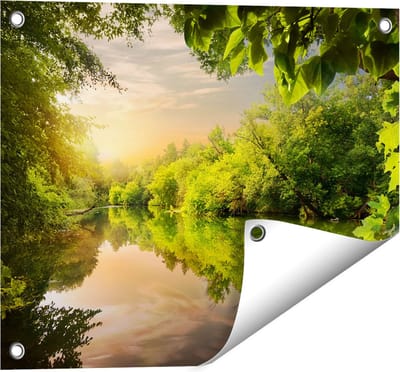 Gards Tuinposter Zwaan op het Water in het Bos - 50x40 cm - Tuindoek - Tuindecoratie - Wanddecoratie buiten - Tuinschilderij