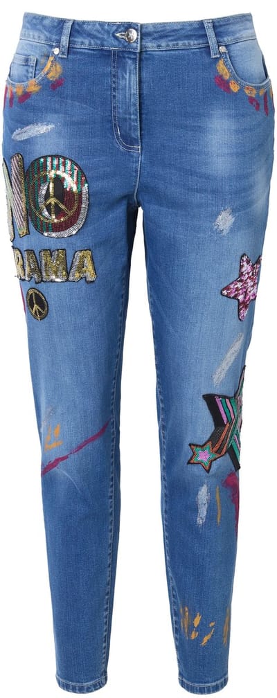 Angel of Style - Dames - Slim-Fit jeans comfortabele pasvorm patches 5-pocket - Blauw denim - Maat 56