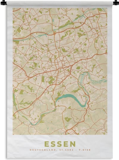 Wandkleed - Wanddoek - Plattegrond - Essen - Vintage - Kaart - Stadskaart - 120x180 cm - Wandtapijt