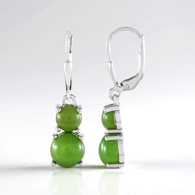 Cavill - 925 Sterling Zilver Geplatineerd - Oorbellen met 5 911 ct Canadese Jade - Ronde Groene Cabochon - Elegante Dames Sieraden 30 mm