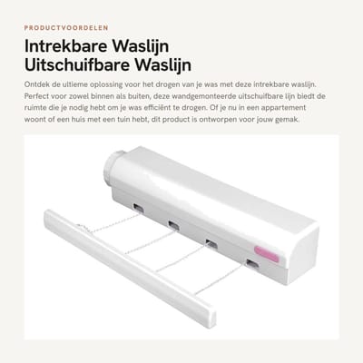 Dailygoods- Waslijn Uittrekbaar Tot 3,75 m - Wanddroogrek - Intrekbare Waslijn - Duurzaam - Eenvoudig Te Installeren - Vergrendelingsmechanisme - Drooglijn