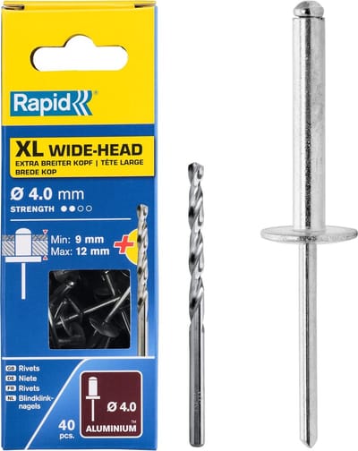 Lange Aluminium Blindklinknagels met Brede Kop 4mm Diameter voor 9-12mm Klembereik (40 Stuks)