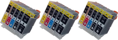 KATRIZ® huismerk inkt voor Canon 3X PGI5XLBK + 3X CLI8XLBK + 3X CLI8XL Cyaan + 3X CLI8XL Magenta + 3X CLI8XL Geel (15stuks)  - Met chip