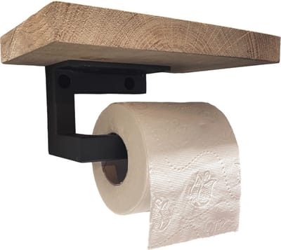 Maison DAM - Toiletrolhouder met eiken plankje - Grijs - Telefoonhouder - Incl. bijbehorende bevestiging- wc rolhouder