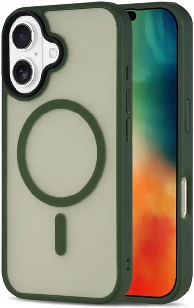 Hoesje Geschikt voor iPhone 16 Plus - Compatibel met MagSafe - Matte Beschermhoes - Back Cover met Magneet - Donker Groen