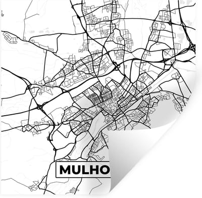 Muurstickers - Sticker Folie - Kaart - Plattegrond - Frankrijk - Mulhouse - Stadskaart - Zwart wit - 100x100 cm - Plakfolie - Muurstickers Kinderkamer - Zelfklevend Behang XXL - Zelfklevend behangpapier - Stickerfolie