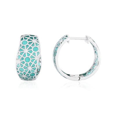 Cavill - Zilveren oorbellen 925 Sterling Zilver - Geometrische Oorbellen met Turquoise Email - 21 mm - Moderne Elegante Damesoorbellen