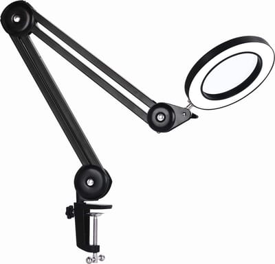 LED Vergrootlamp met Licht Verstelbare Werkpleklamp - 5 Dioptrie Loep - Draaibare Arm - Vergroting Lens - Verlichte Loep - Werklamp - Tafellamp - Bureauverlichting - Professionele Vergrootglas
