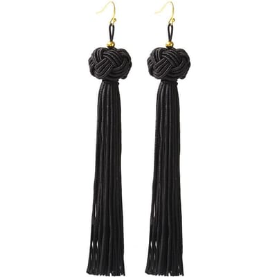 Nieuwe Etnische Kwast Hangende Oorbellen Voor Vrouwen Zwart Rood Geel Groen Roze Lang Katoen Druppel Oorhaak Boheemse Sieraden Cadeaus black