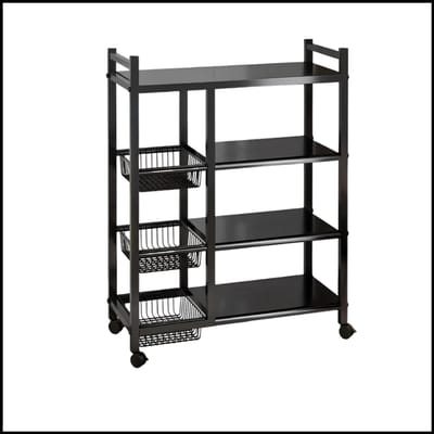Keuken Opbergrek Met Wielen - 4 Laags Rek - Magnetron Plank - Koolstofstaal - Ruimtebesparende Keuken Organizer