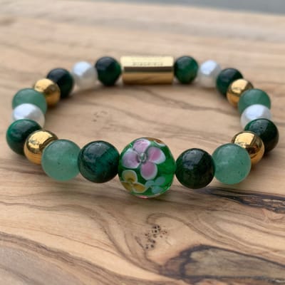 Dragon Bracelets Flower Garden - Dames Armband - Lampwork Glas - Natuursteen - Groen