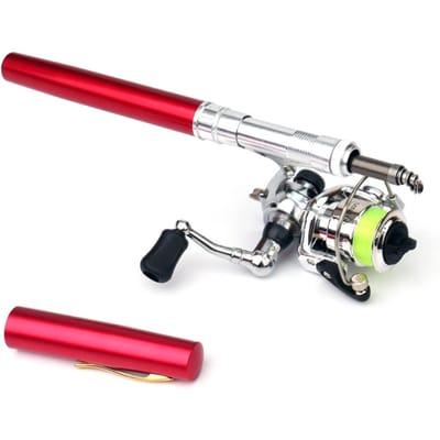 1M / 1.4M Pocket Opvouwbare Vishengel Reel Combo Mini Pen Vishengel Kit Telescopische Vishengel 1M rood