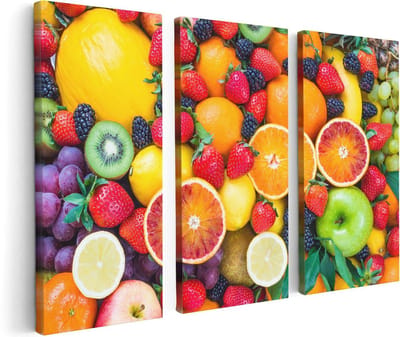 Artaza Canvas Schilderij Drieluik Kleurrijke Fruit Achtergrond - 120x80 - Foto Op Canvas - Canvas Print