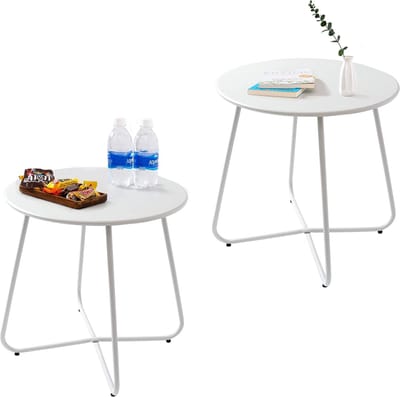Buiten bijzettafel - Metalen tafel - Tuin en balkon - Set van twee - 45.7 cm - Wit