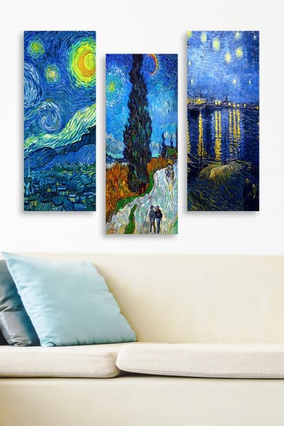 Woondecoratie - Decoratief MDF Schilderij Set van 3 - Veelkleurig en Uniek Ontwerp - 70x50x0.3cm - Geïnspireerd door Vincent van Gogh