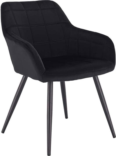 Bolt Edge Eetkamerstoel - Zwart Velvet - Met zwarte poten - Zithoogte 47cm - Set van 1