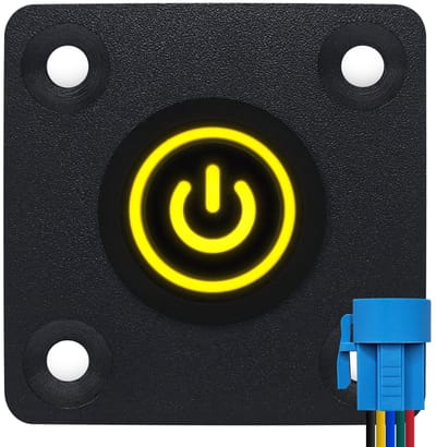 ProRide Metalen drukschakelaar Inbouwpaneel 12V ON-OFF - 19mm - met Aansluitkabel - 12V/24V - LED indicatie Geel