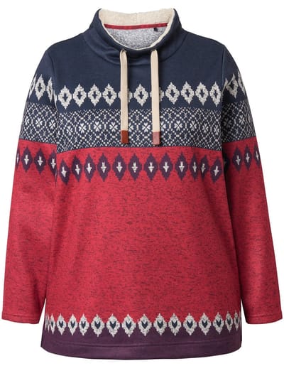 Laurasøn - Dames - Noorse longsweat opstaande kraag lange mouw - Rood - Maat 44+