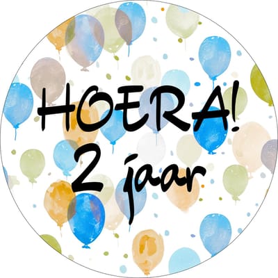 24x Hoera 2 Jaar Sluitsticker - Traktatie Stickers - Ballonnen Verjaardag Stickers - Ø 32mm